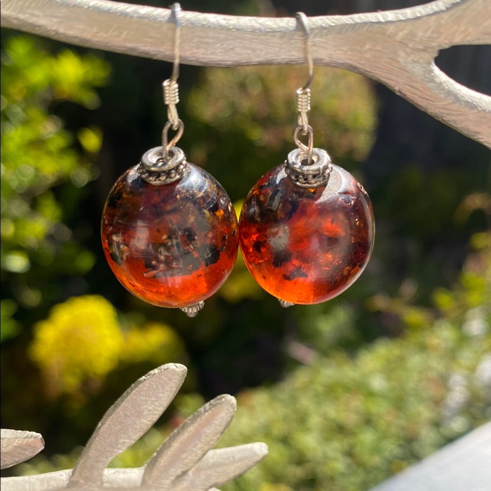 Elegant rustic Boho Red Amber Drop Earrings
